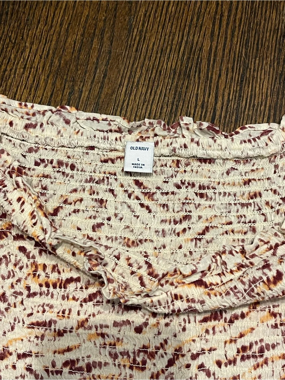 Old Navy Cream Smocked Peplum Top with Dusty Pink & Brown Speckle size L NWT
